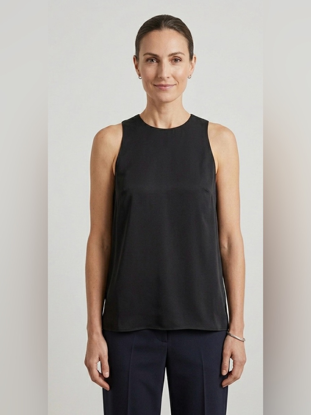 RAEY 100% Silk Sleeveless Top Black High Neck Shell Blouse Minimalist Tank